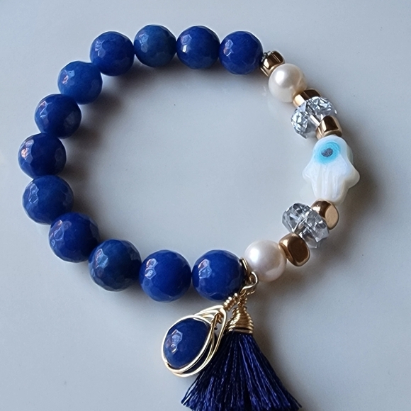 Blue Beaded Bracelet with Tassel - Picture 4 of 4